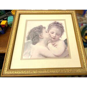 "L'Amour et Psyche" First Kiss Bouguereau, Gold Framed picture matted 15"x15"
